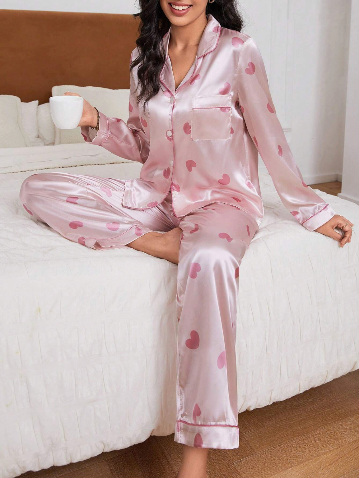 Pyjama pink hearts en satin