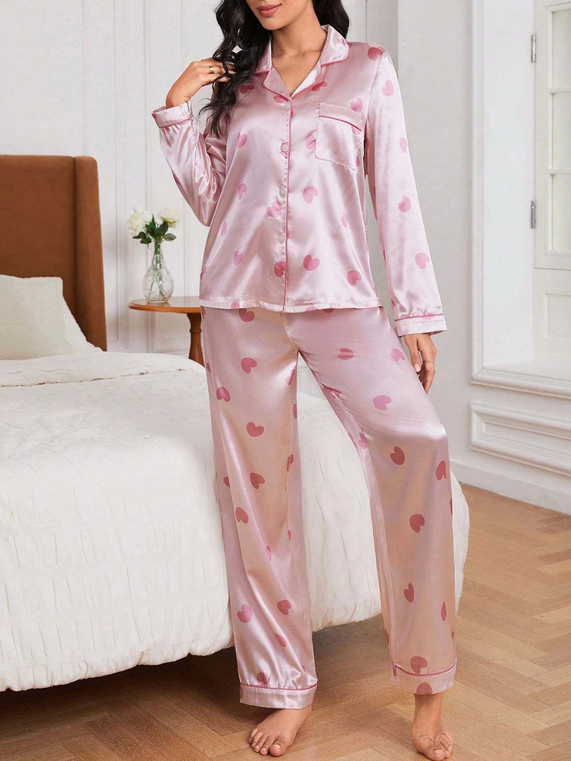 Pyjama pink hearts en satin