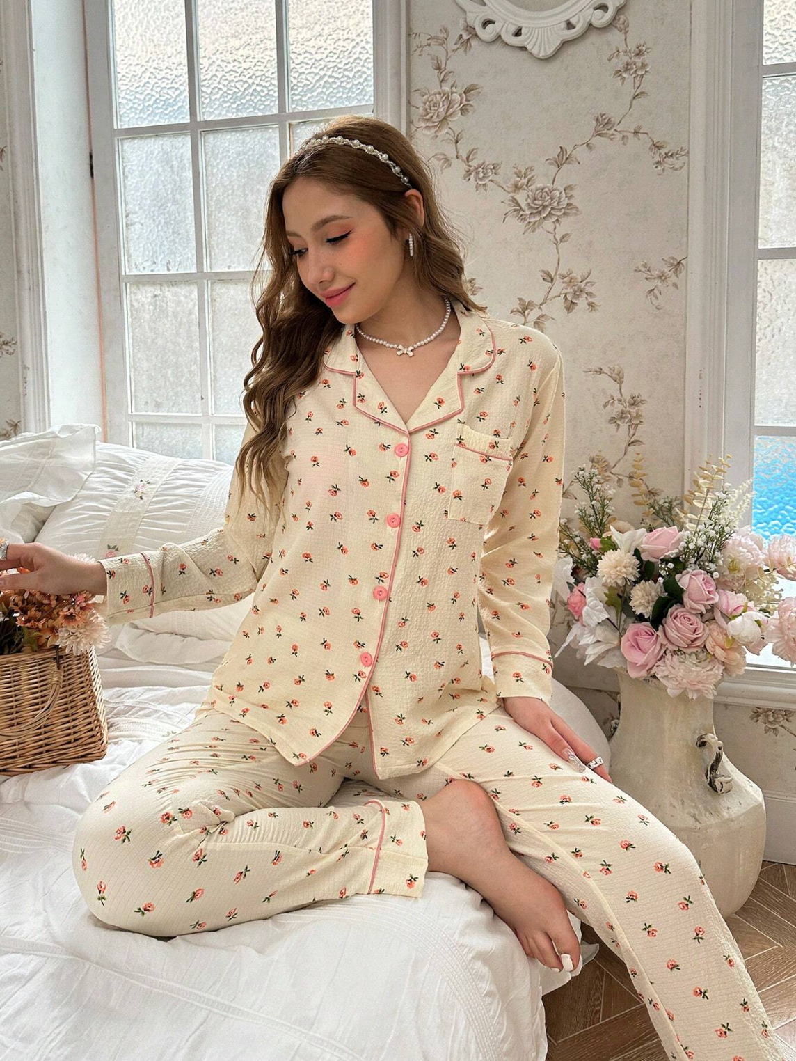 Pyjama floral en lin