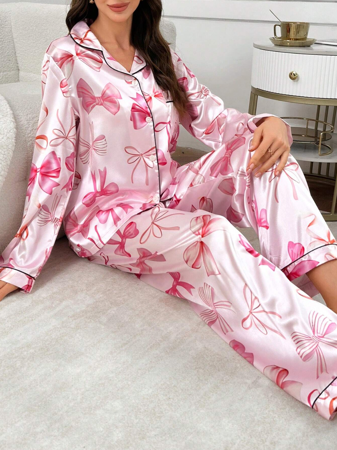 Pyjama en satin rose