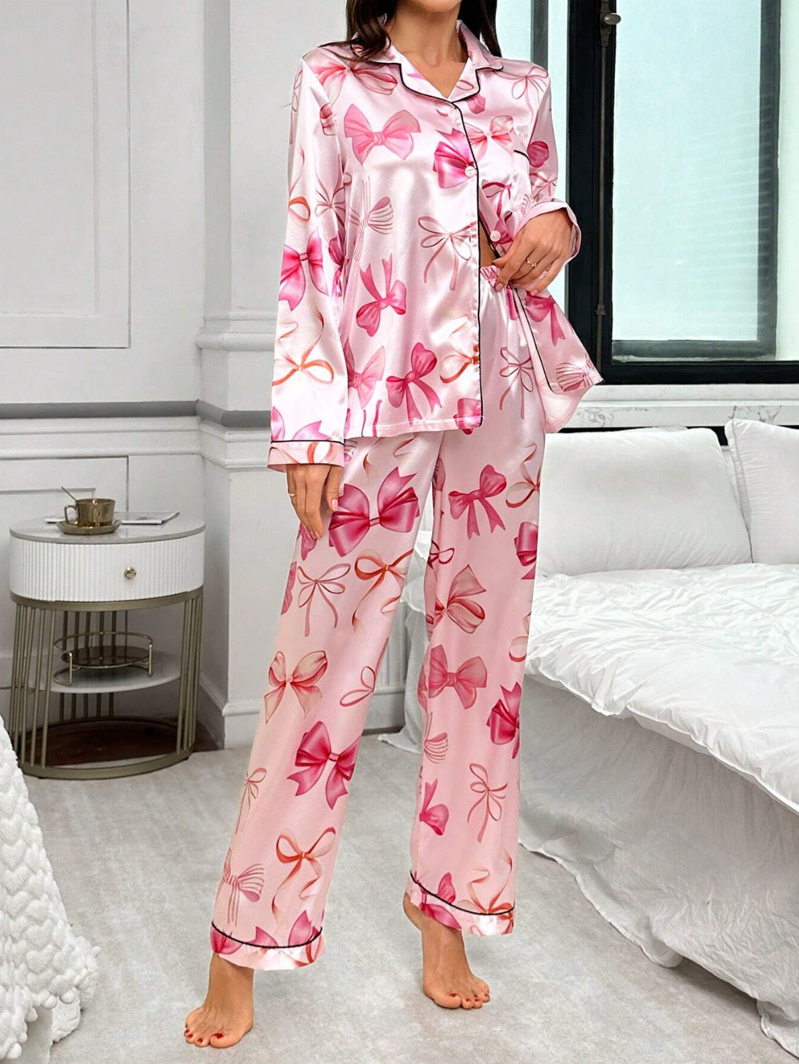 Pyjama en satin rose