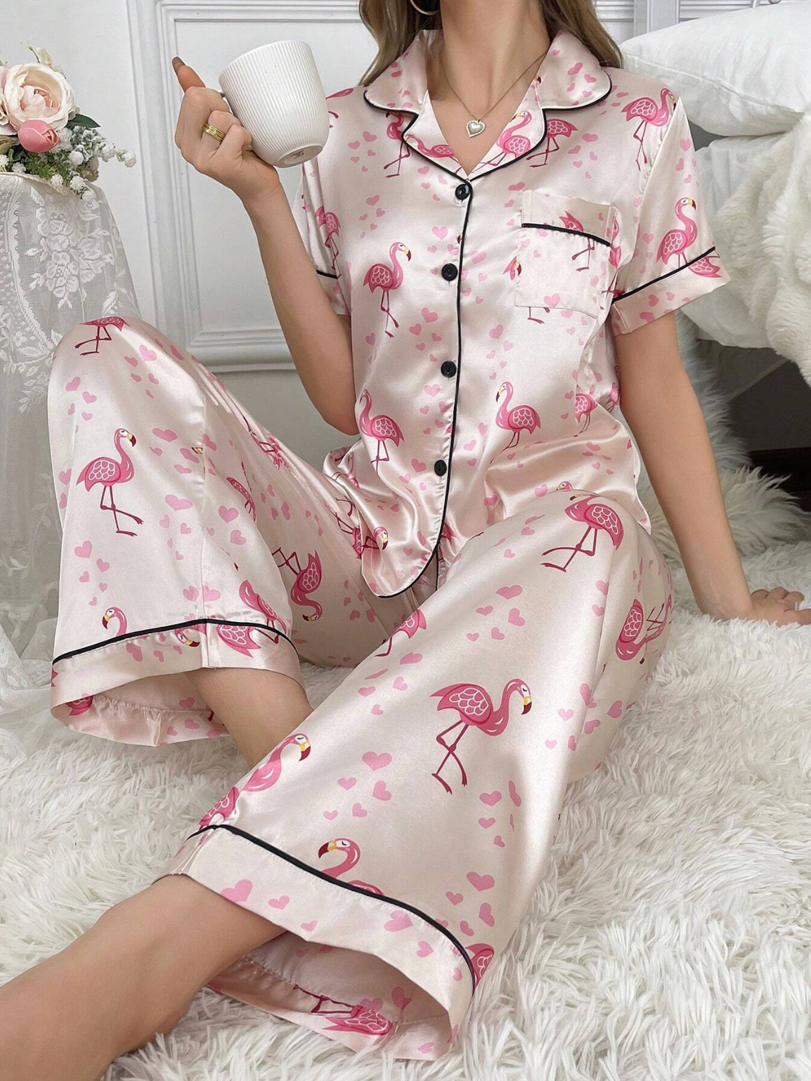 Pyjama flamingo en Satin