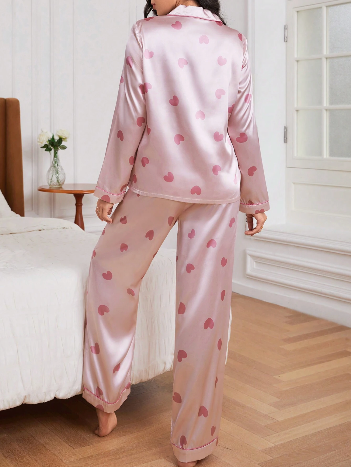 Pyjama pink hearts en satin